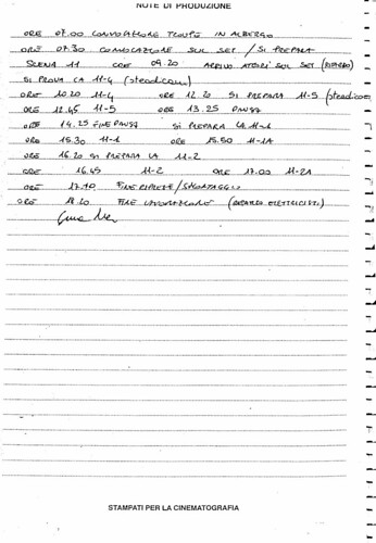 diario di lavorazione